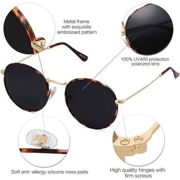 Small Round Polarized Sunglasses, Classic Vintage Retro Shades UV400 main image 5
